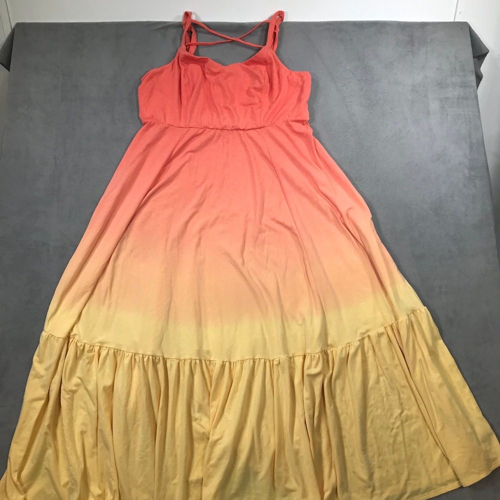 Torrid Maxi Dress Womens 2 Orange Yellow Excellent Ombre Tiered Sleeveless